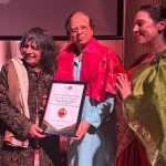 Legendary Tabla Maestro Ustad Tari Khansahb And Sahana Gero MBE Artistic Director Of World Heart Beat Music Academy, London Presented The Award To Ustad Sarvar Sabri